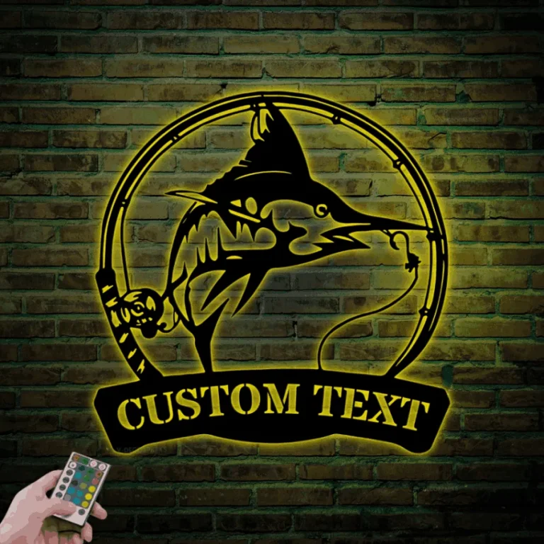 Custom Sailfish Fishing Metal Sign Led Lights, Personalized Fisher Name Sign Home Decor Kid Boy Girl Nursery Decoration Birthday