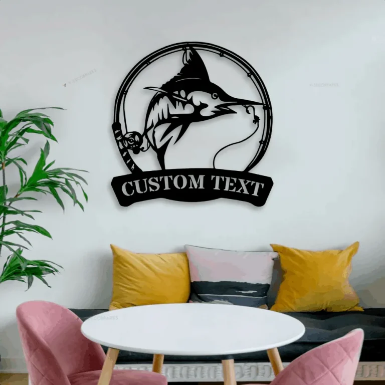 Custom Sailfish Fishing Metal Sign Led Lights, Personalized Fisher Name Sign Home Decor Kid Boy Girl Nursery Decoration Birthday