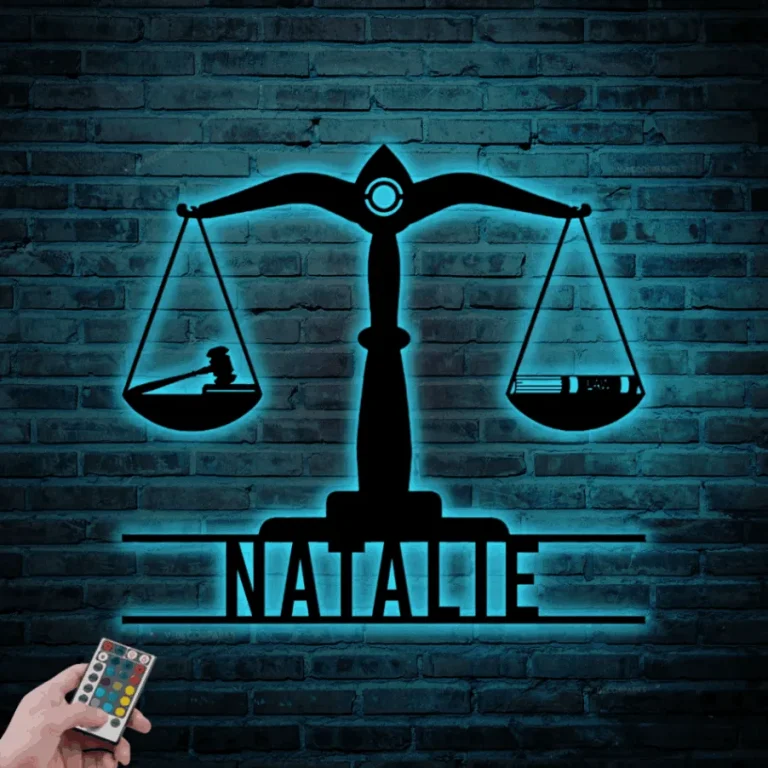 Custom Scales Of Justice Metal Sign Led Lights, Personalized Legal Assistant Name Sign Home Decor Lawyer Judge Decoration Birthday 1