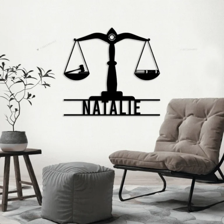 Custom Scales Of Justice Metal Sign Led Lights, Personalized Legal Assistant Name Sign Home Decor Lawyer Judge Decoration Birthday 1