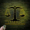 Custom Scales Of Justice Metal Sign Led Lights, Personalized Legal Assistant Name Sign Home Decor Lawyer Judge Decoration Birthday 1