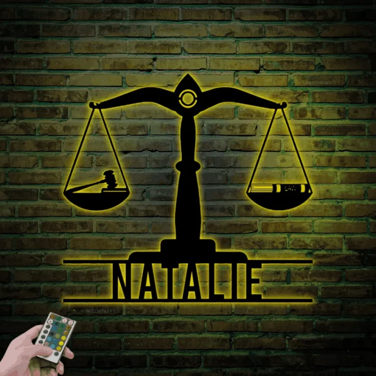 Custom Scales Of Justice Metal Sign Led Lights, Personalized Legal Assistant Name Sign Home Decor Lawyer Judge Decoration Birthday 1