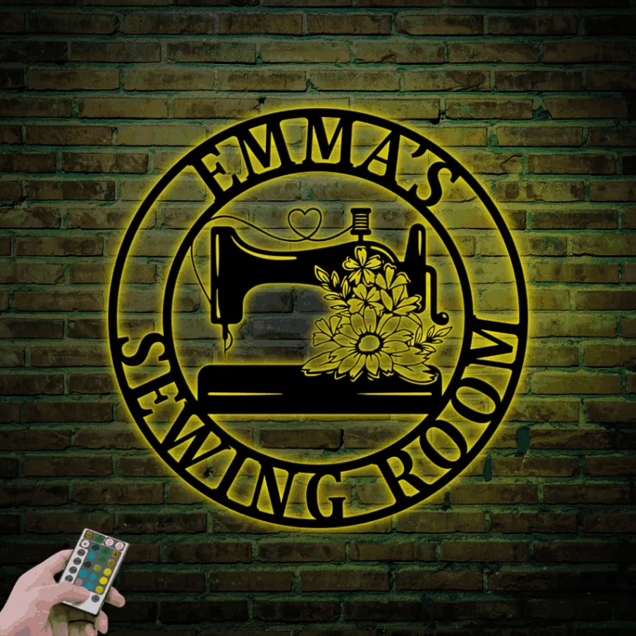 Custom Sewing Room Sign With Led Lights, Personalized Metal Sewing Sign, Quilting Sign, Gift For Her, Gift For Grandma, Gift For Mom, Sister