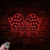 Custom Start Finish Racing Flag Metal Wall Art Led Light, Personalized Race Checkered Flag Name Sign, Checker Topper Decoration, Racing Lover Gift