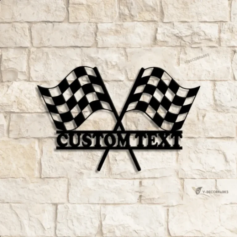 Custom Start Finish Racing Flag Metal Wall Art Led Light, Personalized Race Checkered Flag Name Sign, Checker Topper Decoration, Racing Lover Gift