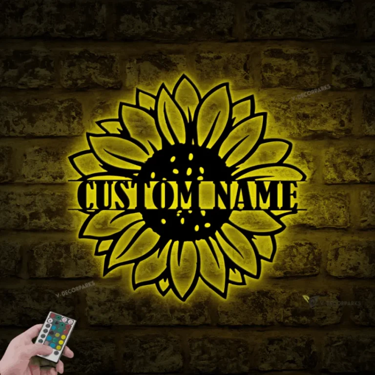 Custom Sunflower Monogram Metal Sign Led Light, Sunflower Metal Wall Art, Sunflower Wall Decor, Personalized Sunflower Name Sign, Home Decor