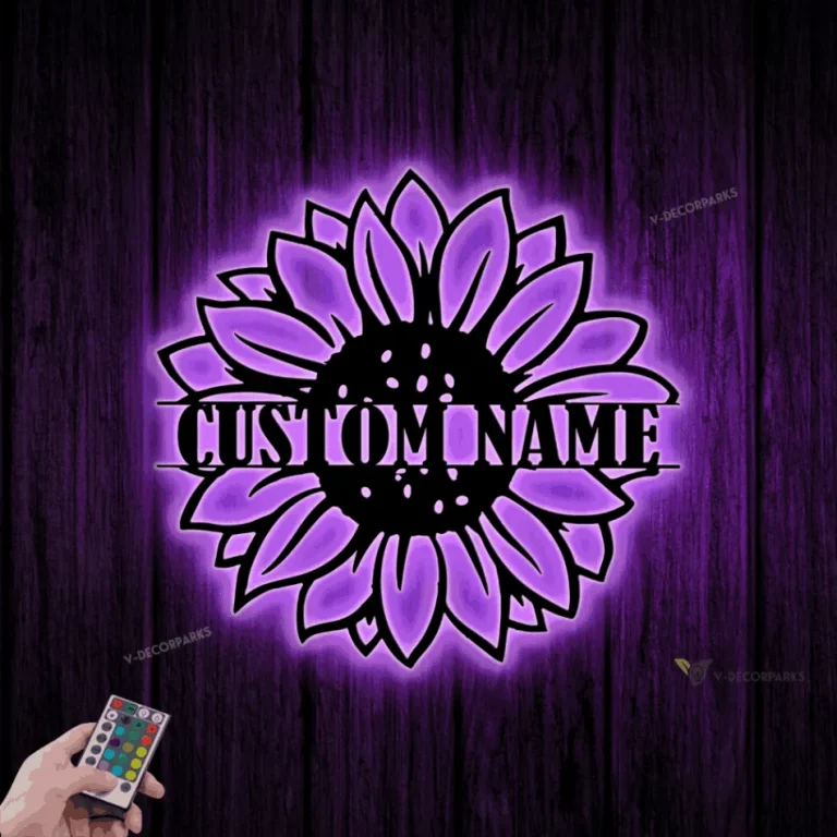 Custom Sunflower Monogram Metal Sign Led Light, Sunflower Metal Wall Art, Sunflower Wall Decor, Personalized Sunflower Name Sign, Home Decor