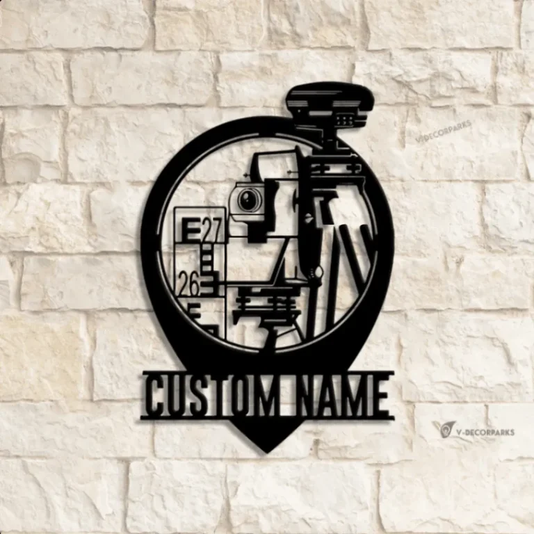 Custom Surveyor Engineer Metal Wall Art Led Light, Personalized Geodetic Device Name Sign, Tool Scale Construction Equipment Builder Decor