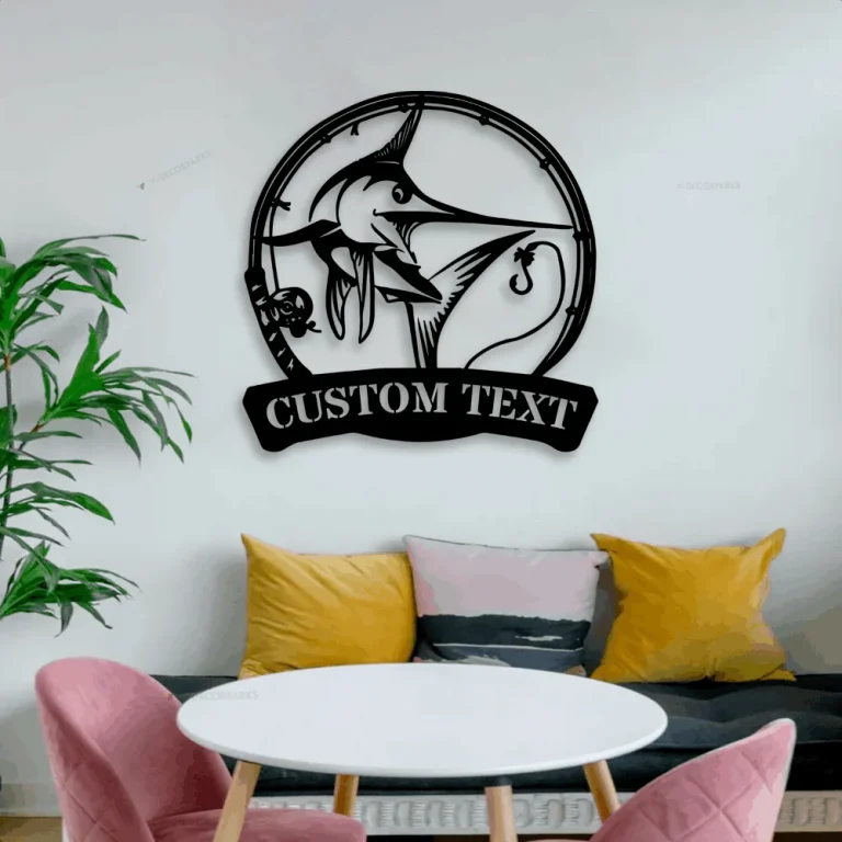 Custom Swordfish Fishing Metal Sign Led Lights, Personalized Fisher Name Sign Home Decor Boy Girl Nursery Decoration Birthday