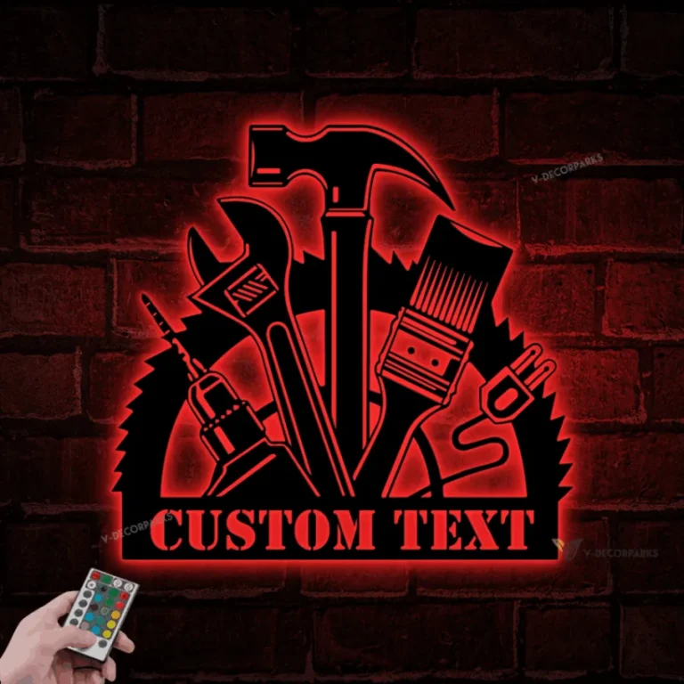 Custom Tools Repair Metal Wall Art Led Light, Personalized Tools Shop Name Sign, Mechanic Tools Decoration, Tools Shop Decor, Gift For Him