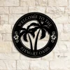 Custom Tropical Patio Backyard Sign Metal Wall Art Led Light, Personalized Palm Tree Pool Name Sign, Welcome Sign, Oasis Tiki Decor