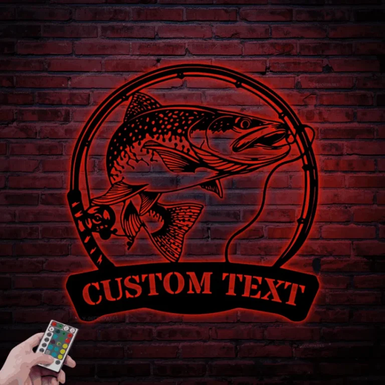 Custom Trout Fishing Metal Sign Led Lights, Personalized Fisher Name Sign Home Decor Boy Girl Nursery Decoration Birthday