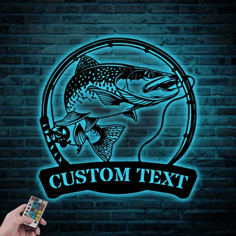 Custom Trout Fishing Metal Sign Led Lights, Personalized Fisher Name Sign Home Decor Boy Girl Nursery Decoration Birthday