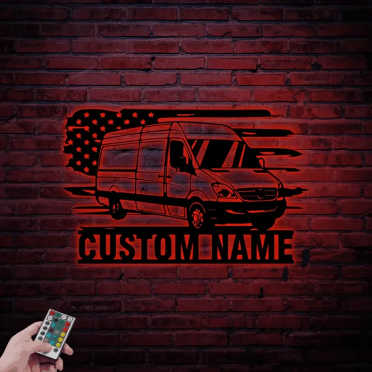 Custom Us Cargo Delivery Van Truck Driver Metal Sign Led Lights, Personalized Boxes Cargo Tractor Name Sign Shipping Van Moving Vehicle