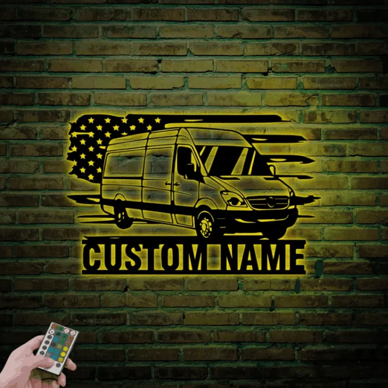 Custom Us Cargo Delivery Van Truck Driver Metal Sign Led Lights, Personalized Boxes Cargo Tractor Name Sign Shipping Van Moving Vehicle