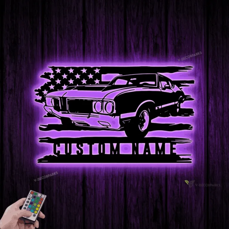 Personalized Us Garage Metal Wall Art Led Light, Custom Classic Muscle Car Sign, Mechanic Repair Decoration, Garage Decor, Gift For Dad