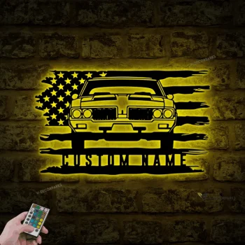 Custom Us Garage Metal Wall Art Led Light, Garage Decor, Personalized Classic Muscle Car Name Sign, Mechanic Repair Decoration, Father's Day Gift