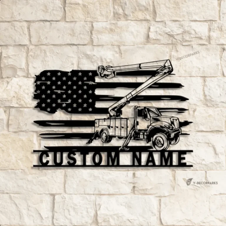 Custom Us Lineman Bucket Truck Driver Metal Sign Led Light, Personalized Trucker Name Sign, Heavy Equipment Decoration, Father's Day Gift