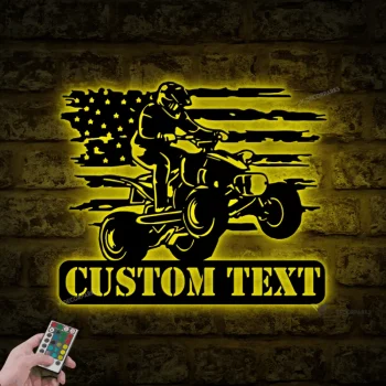 Custom Us Quad Biker Metal Wall Art Led Light, Personalized Dirt Bike Name Sign, All Terrain Vehicle Atv 4 Wheels Home Decor, Rider Decoration