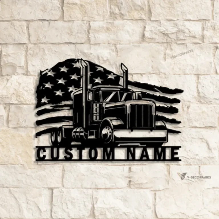 Custom Us Semi Truck Driver Metal Wall Art Led Light Personalized Trucker Name Sign Home Decor 18 Wheeler Decoration Birthday Xmas Dad Gifts1