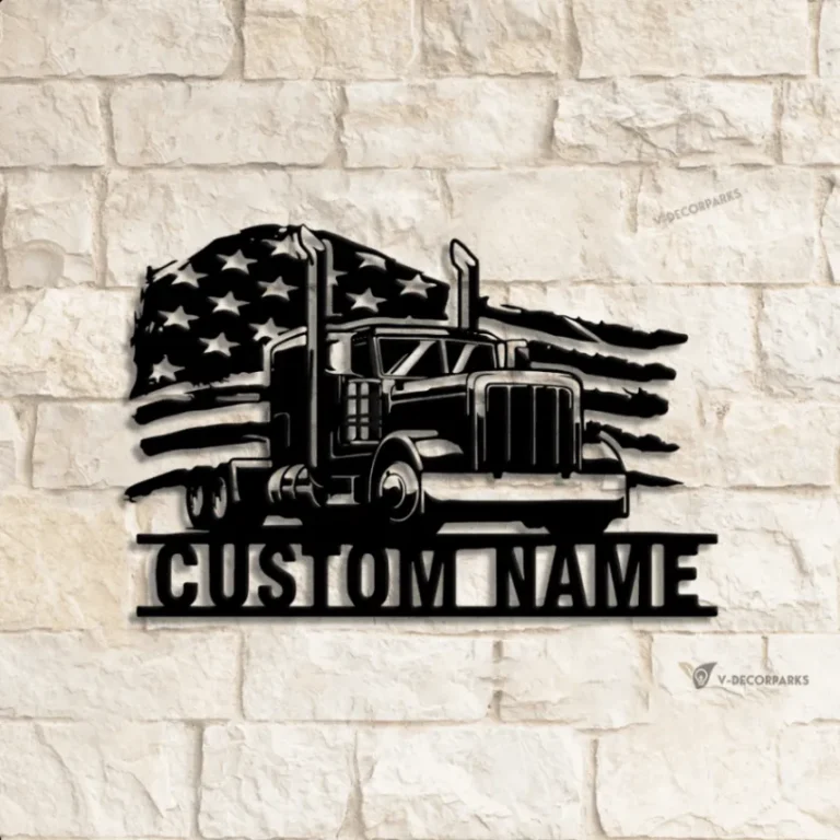 Personalized Us Semi Truck Driver Metal Sign With Led Light, Custom Trucker Name Sign, Home Decor, 18 Wheeler Decoration, Birthday Dad Gifts