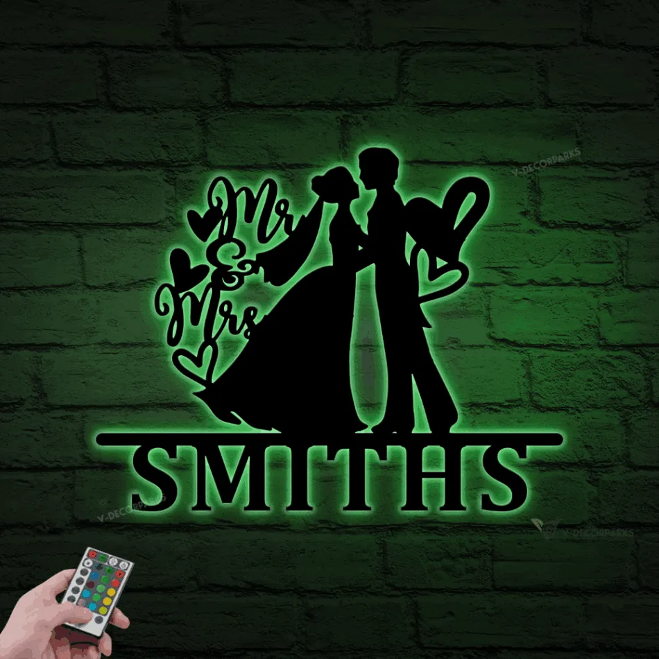 Custom Wedding Sign With Led Light, Mr & Mrs Sign, Last Name Metal Sign, Custom Metal Sign, Personalized Wedding Gift, Family Name Sign, Wedding Decor
