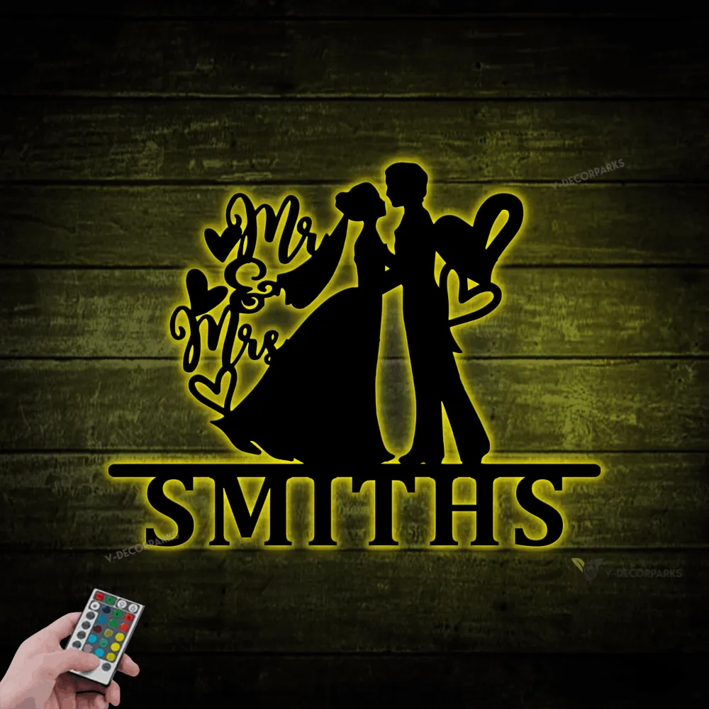 Custom Wedding Sign With Led Light, Mr & Mrs Sign, Last Name Metal Sign, Custom Metal Sign, Personalized Wedding Gift, Family Name Sign, Wedding Decor