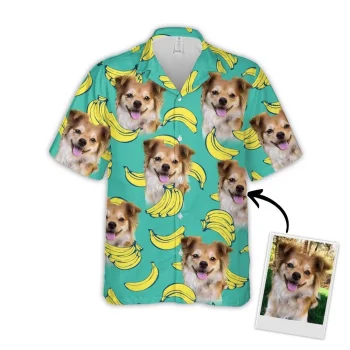 Custom Hawaiian Shirt For Dog Lovers, Personalized Puppy Lovers Gift, Banana Pattern Mint Color Aloha Shirt