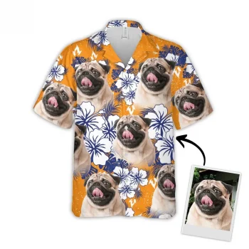 Custom Hawaiian Shirt For Dog Lovers, Personalized Puppy Lovers Gift, Flowers Pattern Orange Color Aloha Shirt