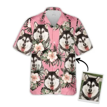 Custom Hawaiian Shirt For Dog Lovers, Personalized Puppy Lovers Gift, Flowers Pattern Pink Color Aloha Shirt