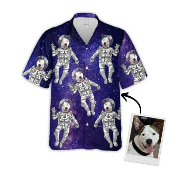 Custom Hawaiian Shirt For Dog Lovers, Personalized Puppy Lovers Gift, Galaxy Pattern Aloha Shirt