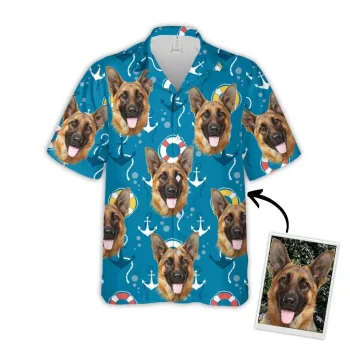 Custom Hawaiian Shirt With Pet Face, Personalized Gift For Pet Lovers, Sea Pattern Aloha Shirt