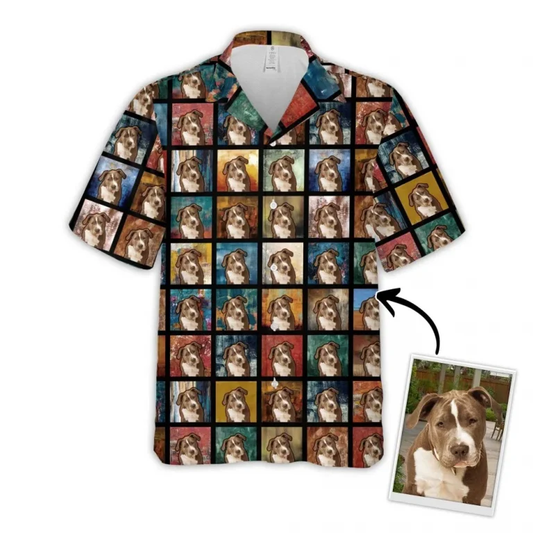 Custom Hawaiian Shirt With Pet Face, Personalized Gift For Pet Lovers, Square Portrait Pattern Aloha Shirt