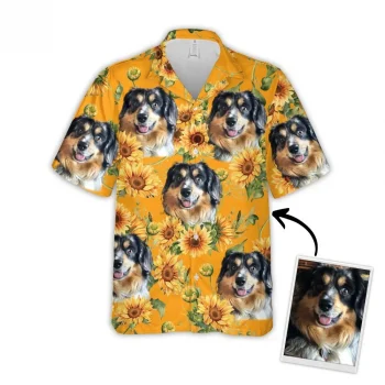 Custom Hawaiian Shirt With Pet Face, Personalized Gift For Pet Lovers, Sunflower & Yellow Pattern Aloha Shirt