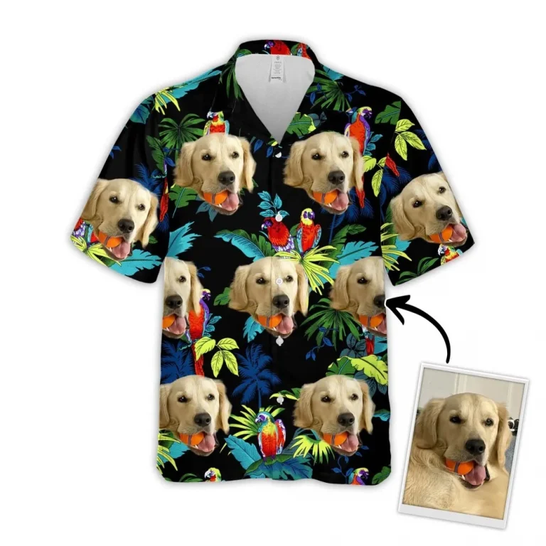 Custom Hawaiian Shirt With Pet Face, Personalized Gift For Pet Lovers, Tropical Pattern Aloha Shirt