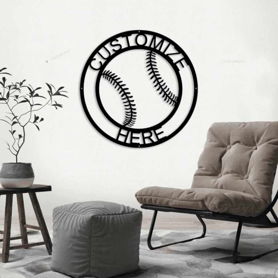 Customizable Metal Baseball Led Lights Sign, Baseball Decoration, Custom Baseball In Circle, Metal Sports Decor, Custom Baseball Sign, Custom Baseball