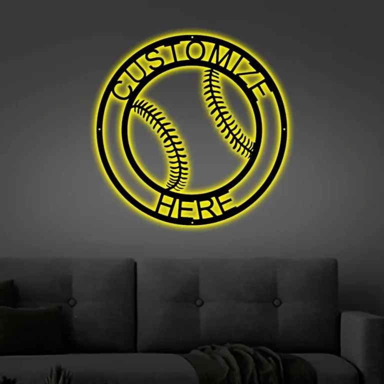 Simple Metal Baseball Sign Customizable Metal Baseball Led Lights Sign, Baseball Decoration ...