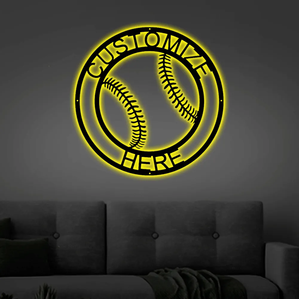 Customizable Metal Baseball Led Lights Sign, Baseball Decoration, Custom Baseball In Circle, Metal Sports Decor, Custom Baseball Sign, Custom Baseball