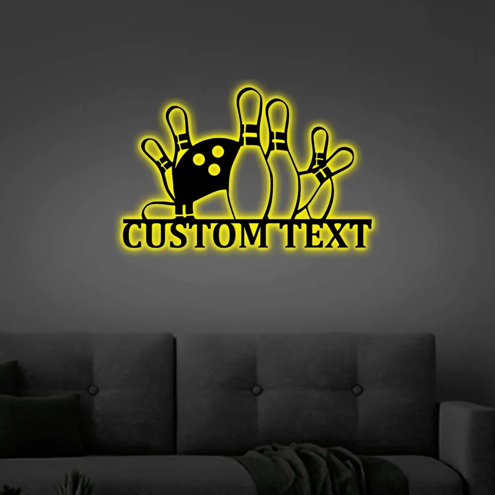 Customizable Metal Bowling Sign With Led Lights, , Bowling Gift, Game Room Sign, Bowling Decor, Bowling Lover, Bowling Room, Sports Sign