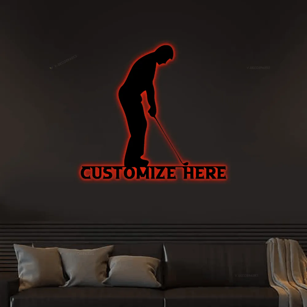 Customizable Metal Golfer With Led Lights Sign, Custom Sign, Golf, Golf Ball, Custom Golf Decor, Custom Golf Sign, Golf Sign, Golf Decor, Golfer Decor