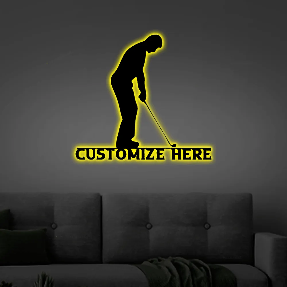 Customizable Metal Golfer With Led Lights Sign, Custom Sign, Golf, Golf Ball, Custom Golf Decor, Custom Golf Sign, Golf Sign, Golf Decor, Golfer Decor