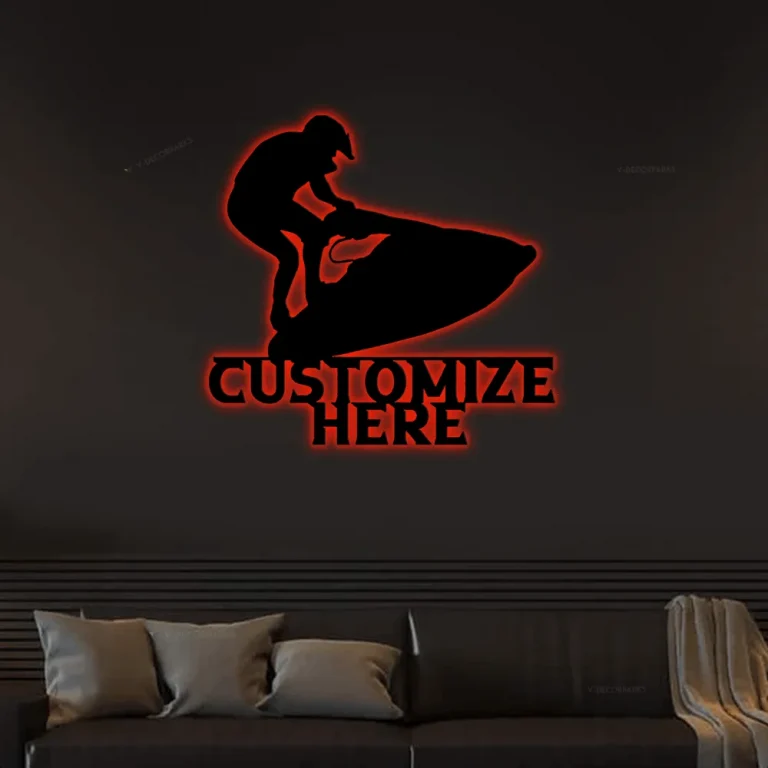 Customizable Metal Jet Ski Led Lights Sign, Jet Ski Decoration, Personalized Metal Watersports Sign, Beach Decor, Jet Ski Sign