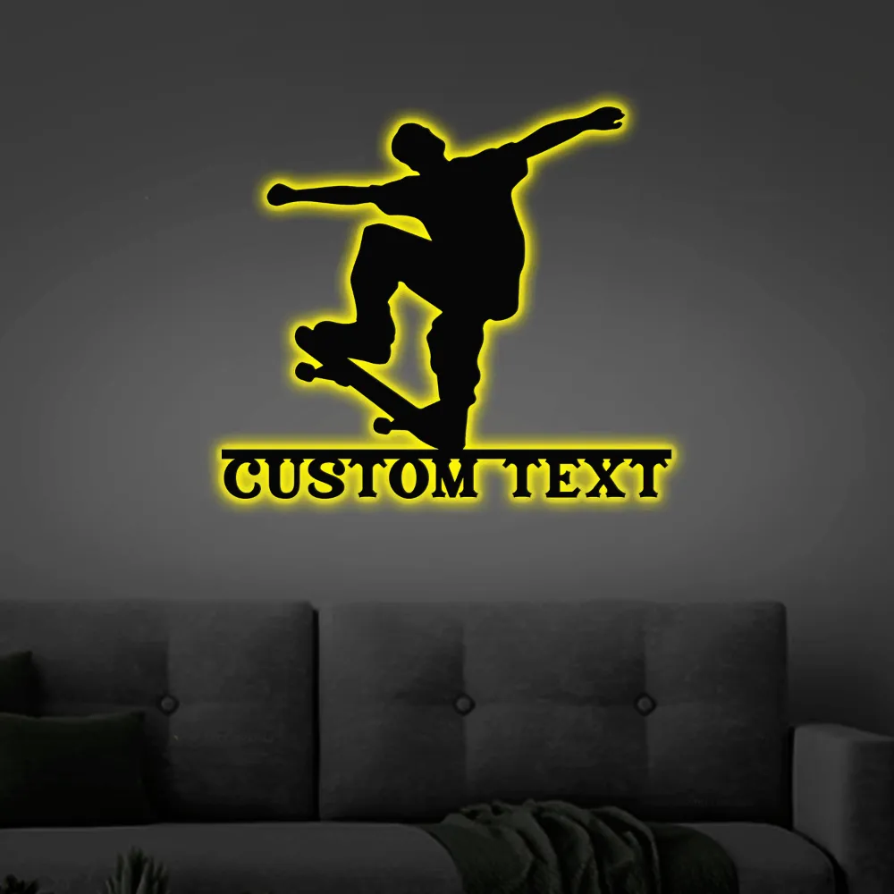 Customizable Metal Skateboarder Led Lights Sign, Skateboarder, Skateboard Sign, Custom Skateboard, Custom Skater Sign, Skateboard Decor (2)