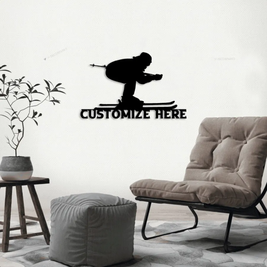 Customizable Metal Skiing Led Lights Sign, Ski Lover, Skiing Decor, Ski Lodge Decor, Decor For Snow Sport, Ski Sport Sign