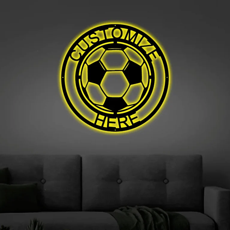 Customizable Metal Soccer Sign With Led Lights, Soccer Home Decoration, Soccer Ball In Circle, Soccer Sign, Custom Metal Sign