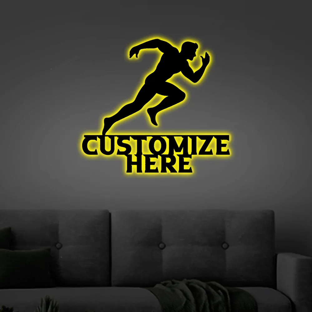Customizable Metal Sprinter With Led Lights Sign, Personalized Track Sign, Track Decoration, Sprinter Decoration, Running Decoration