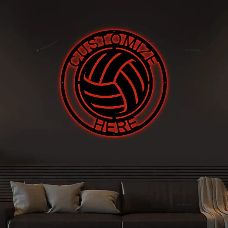 Customizable Metal Volleyball With Led Lights Sign, Volleyball Home Decoration, Metal Volleyball Decor, Steel Volleyball Sign, Custom Volleyball Sign