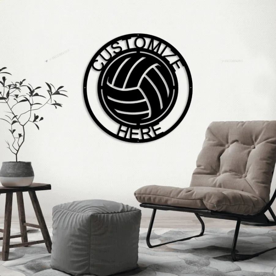 Customizable Metal Volleyball With Led Lights Sign, Volleyball Home Decoration, Metal Volleyball Decor, Steel Volleyball Sign, Custom Volleyball Sign