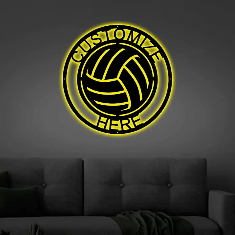 Customizable Metal Volleyball With Led Lights Sign, Volleyball Home Decoration, Metal Volleyball Decor, Steel Volleyball Sign, Custom Volleyball Sign