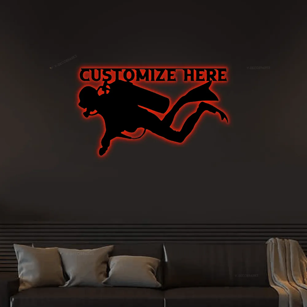 Customizable Scuba Diver With Led Lights Sign, Metal Diver Decoration, Metal Ocean Decoration, Aquatic Decor, Metal Sign, Monogram Metal Sign Copy 3